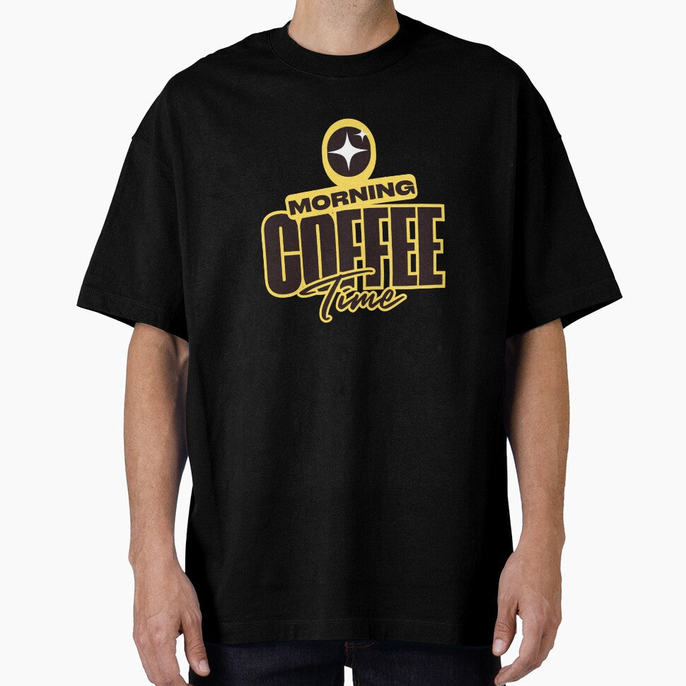 Morning Coffee Time Bold Graphic T-Shirt | Energetic Yellow Coffee Lover Gift by BeanNTee