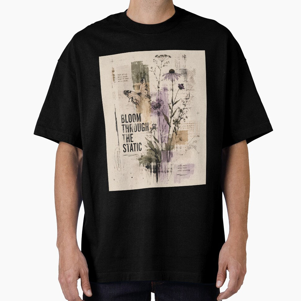 Bloom Through The Static Oversized Graphic Tee | Botanical Streetwear Shirt | Indie Grunge Nature Aesthetic by IRYNASHOP