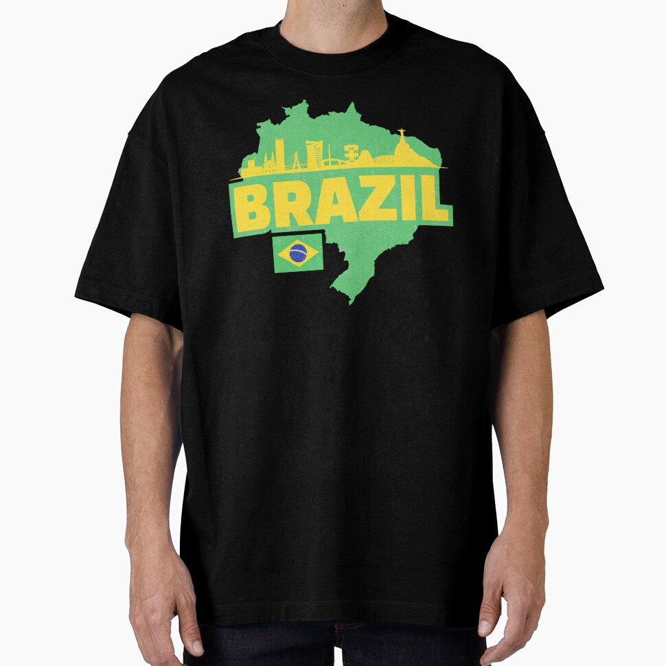 Retro Brazil Map, Flag, and Skyline by UNK-Fatigues
