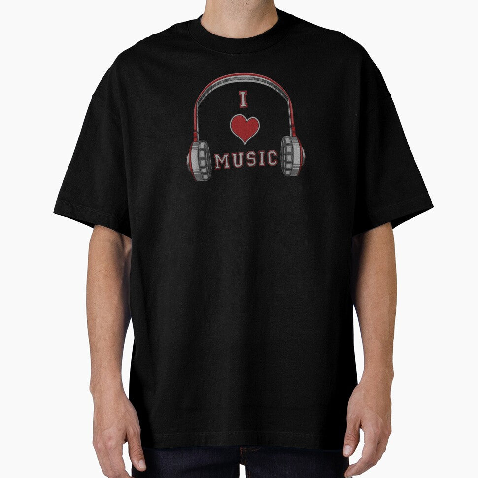 i love music - headphone embroidery iron patch textured graphic artwork by hayrpictures