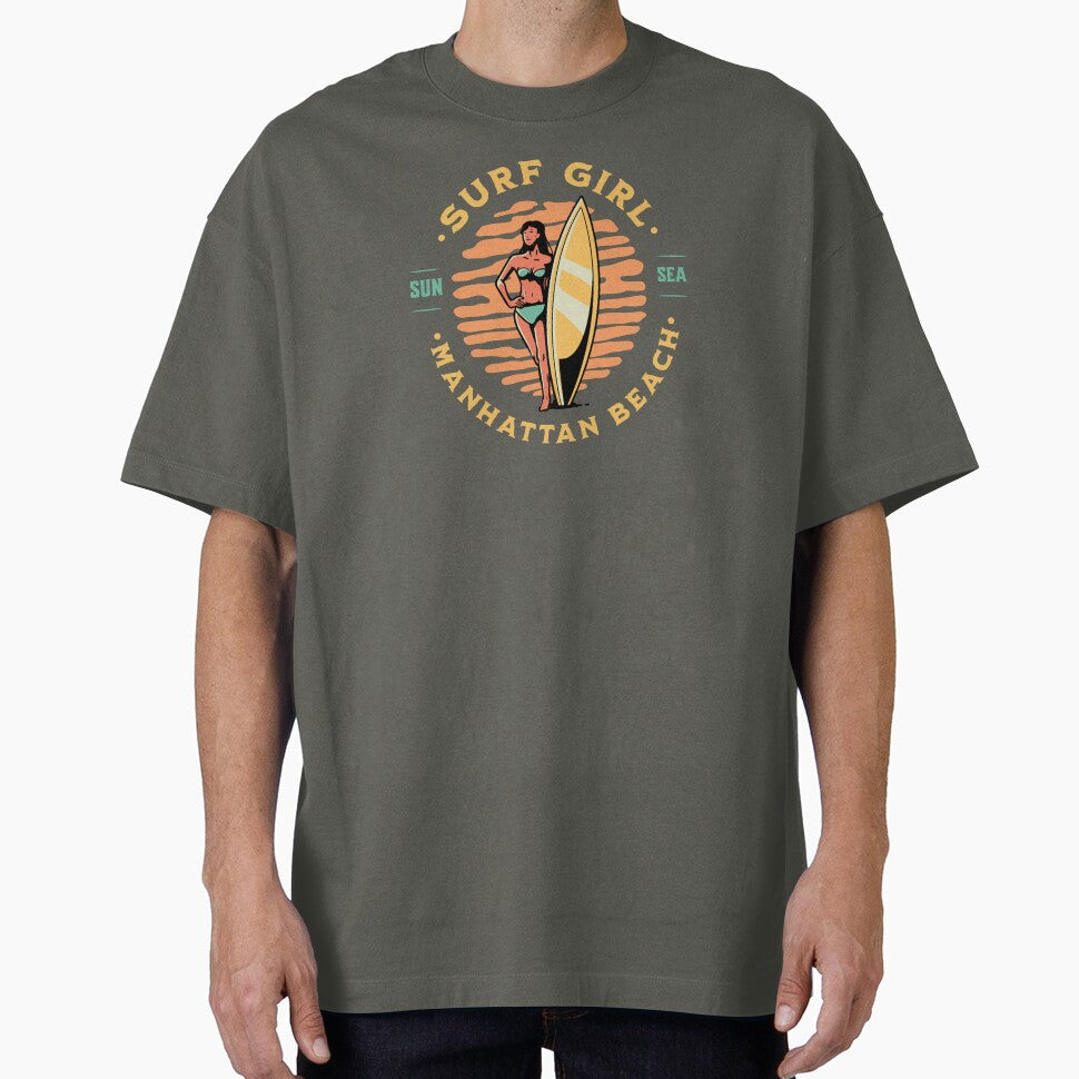 Surfer Girl Surfing Manhattan Beach California by CattlettArt