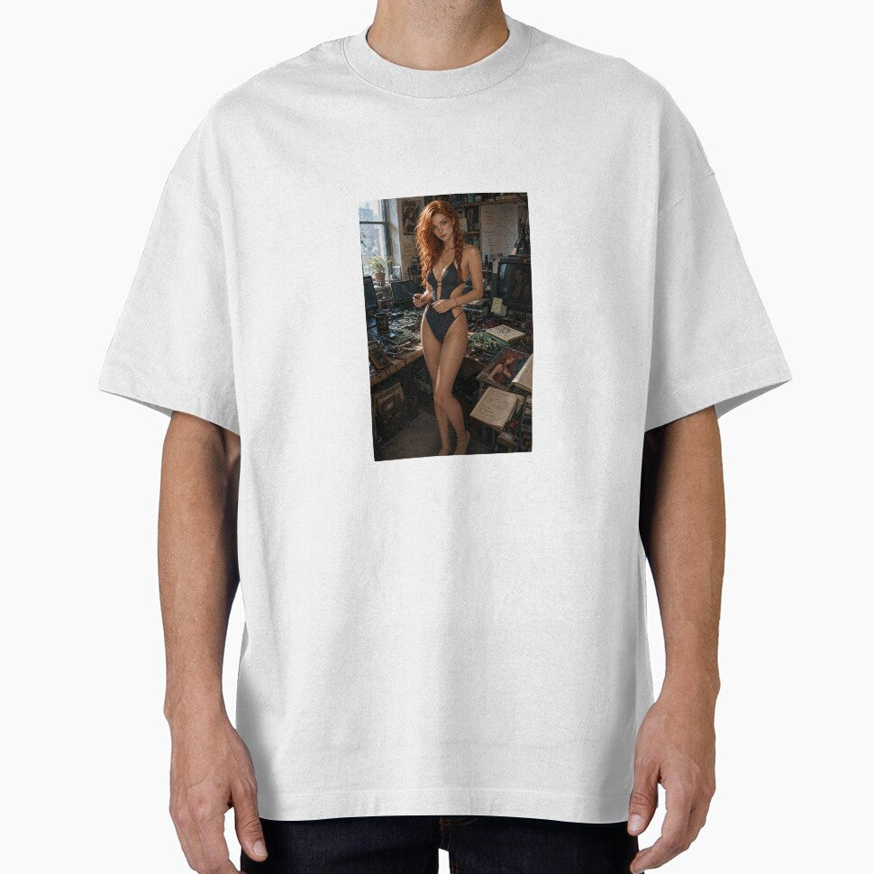 Rowan Fletcher in dark swimsuit in workshop by CathryneDelamort