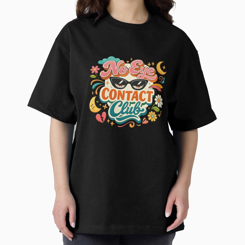 No Eye Contact Club Cute Retro Sticker Design | Introvert Humor by Sanika arts