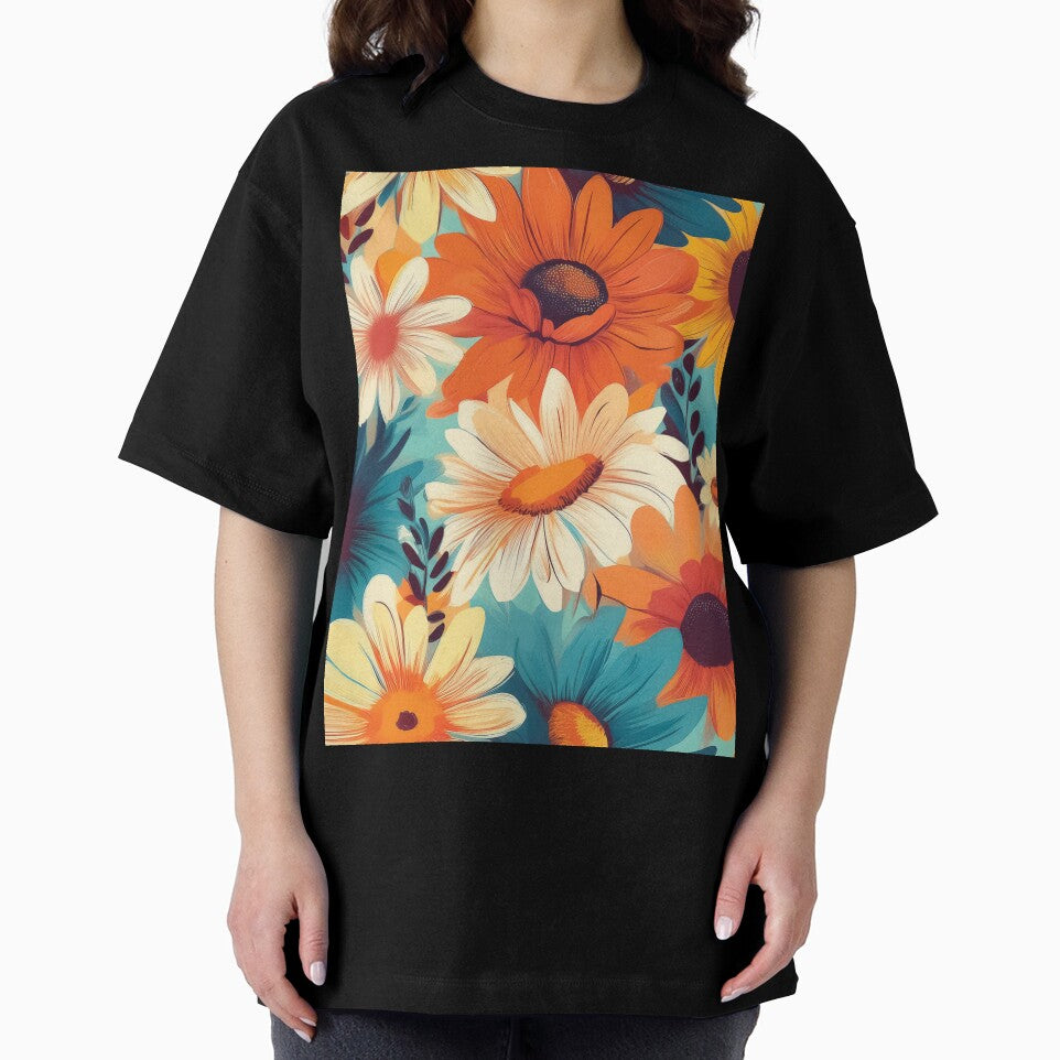 A design of a playful pattern with vibrant, oversized flowers like daisies and sunflowers. by HEMRO