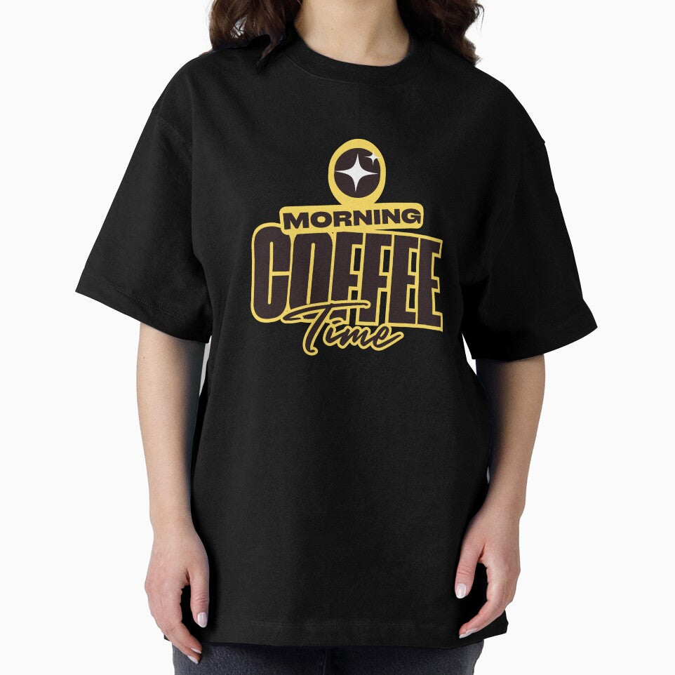 Morning Coffee Time Bold Graphic T-Shirt | Energetic Yellow Coffee Lover Gift by BeanNTee