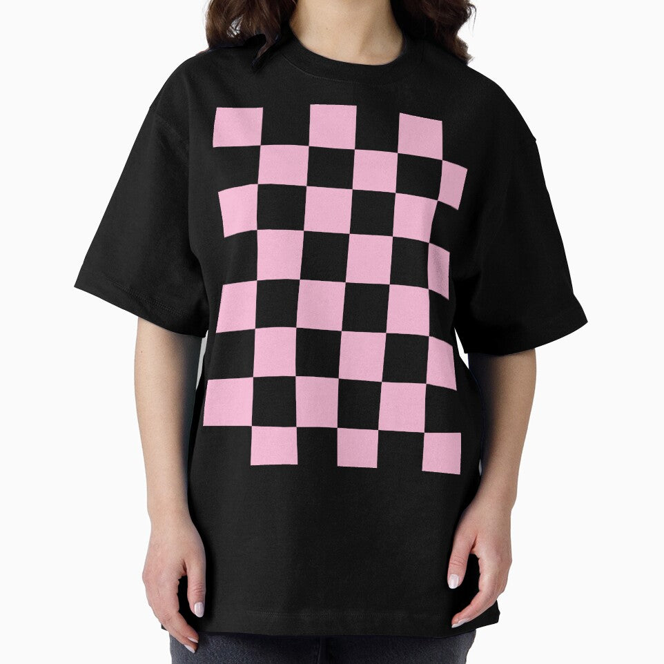Large Checkered - Black and Cotton Candy Pink by JustPatterns2