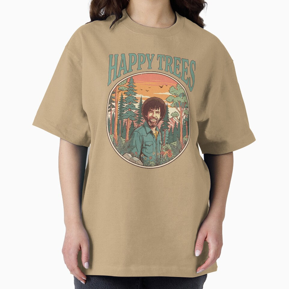 Vintage Retro Happy Trees Nature Landscape by Mystikos Art