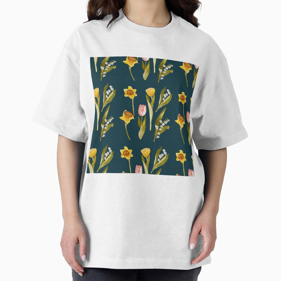 Daffodil tulip snowdrop Easter a seamless pattern blue by Yana Mustafina | Boho Soulful Designs