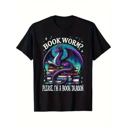 t-shsleeve tBookworm? Please, I'm A Book Dragon Distressed Dragons Books T-Shirt Selected pure cotton interesting design DIY short sleeve t-shirt for men, soft and breathable, suitable for all seasons, casual and sports Made in USA