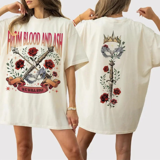 they didnt burn witches t shirt, From Blood And Ash We T-Shirt ,We Will Rise Shirt | Eat Willa Colyn's Book Club T-Shirt | Book Quote Crewneck T-Shirt Cotton Fabric