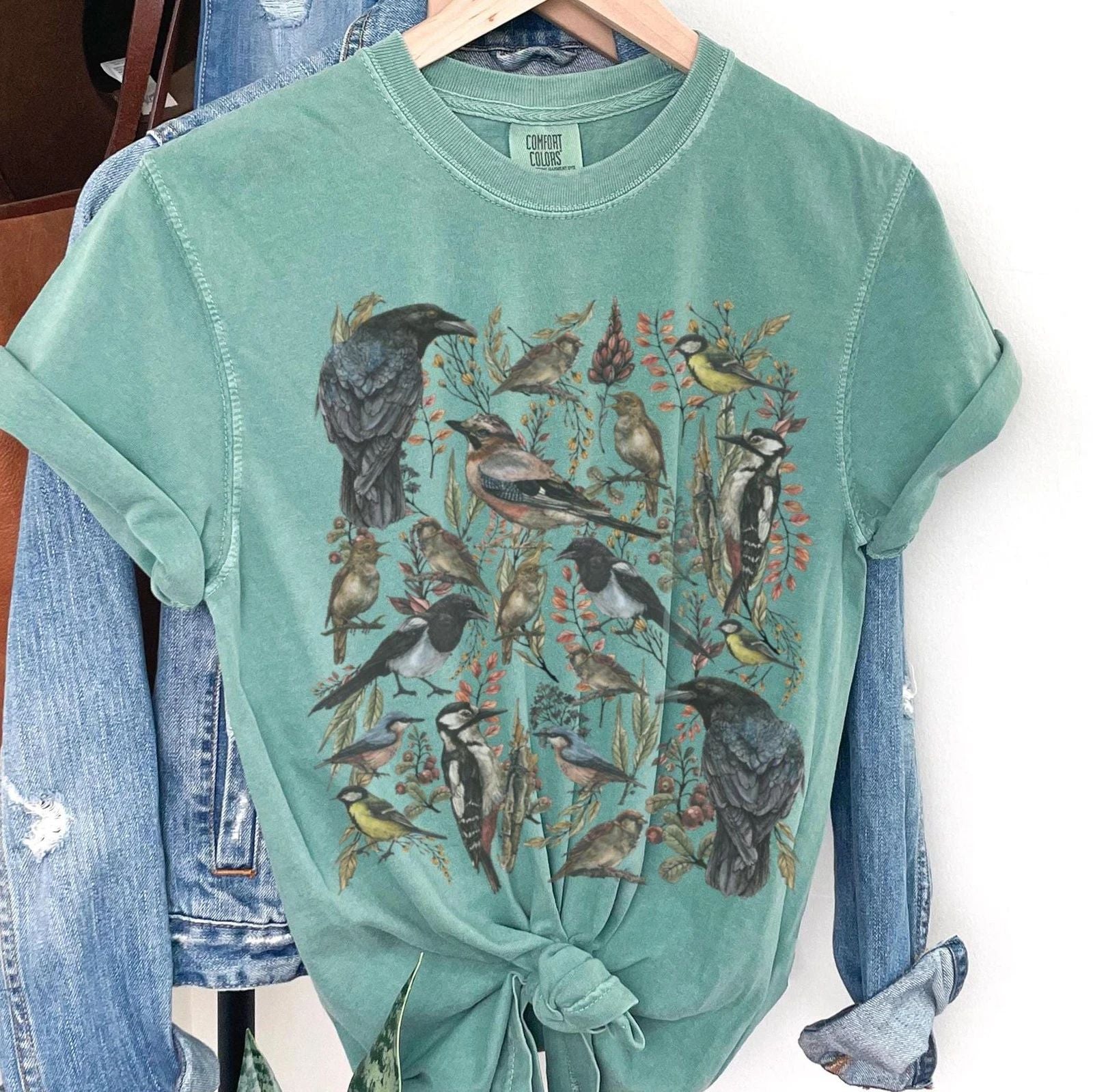 Boho Bird Shirt, Cottagecore T Shirt, Comfort Colors tshirt, Naturecore shirt, b