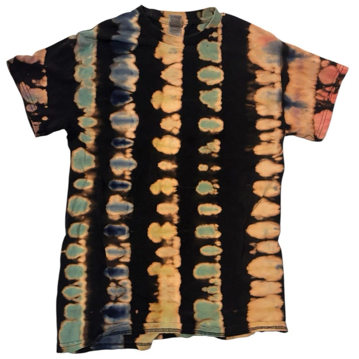 Black Shibori Tie Dye T-Shirt Vertical Stripe Bleach Dye Boho Festival Tee