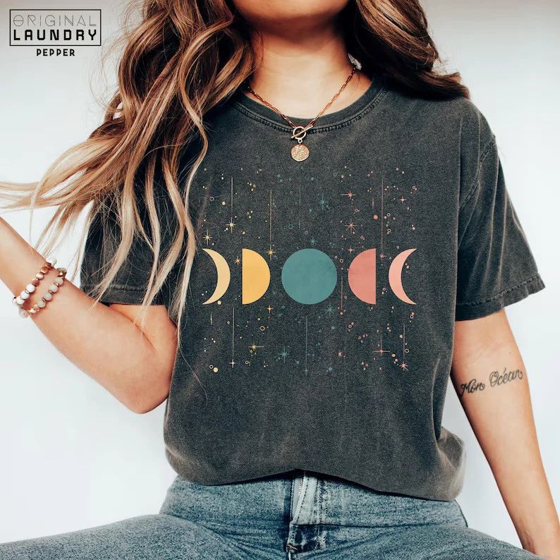 Boho Moon Phases Celestial Graphic Design Soft Comfort Tee