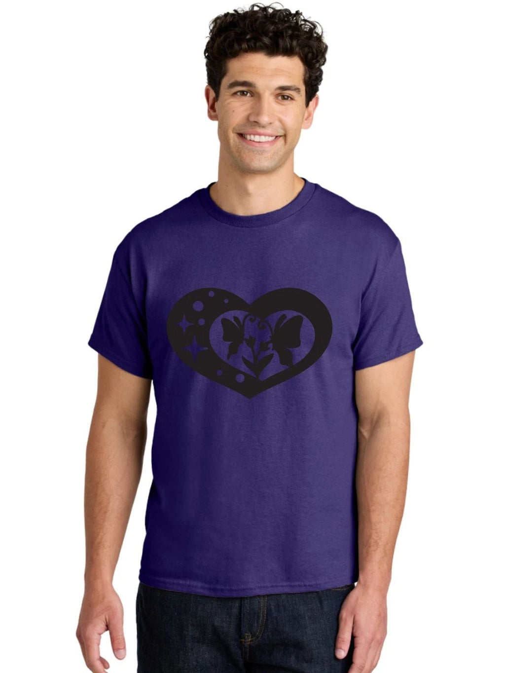 Butterfly-Heart Mens Graphic Tee, 100% Cotton, Casual Summer Wear
