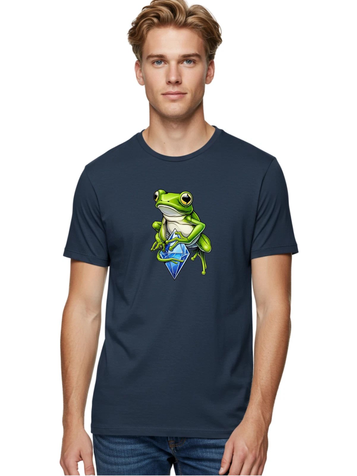 Frog-With-Diamond-2 Mens Graphic Tee, 100% Cotton, Casual Summer Wear