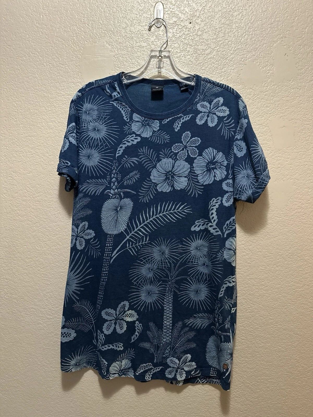 Scotch & Soda Mens T shirt Large Floral Blue Hawaiian Tropical Boho