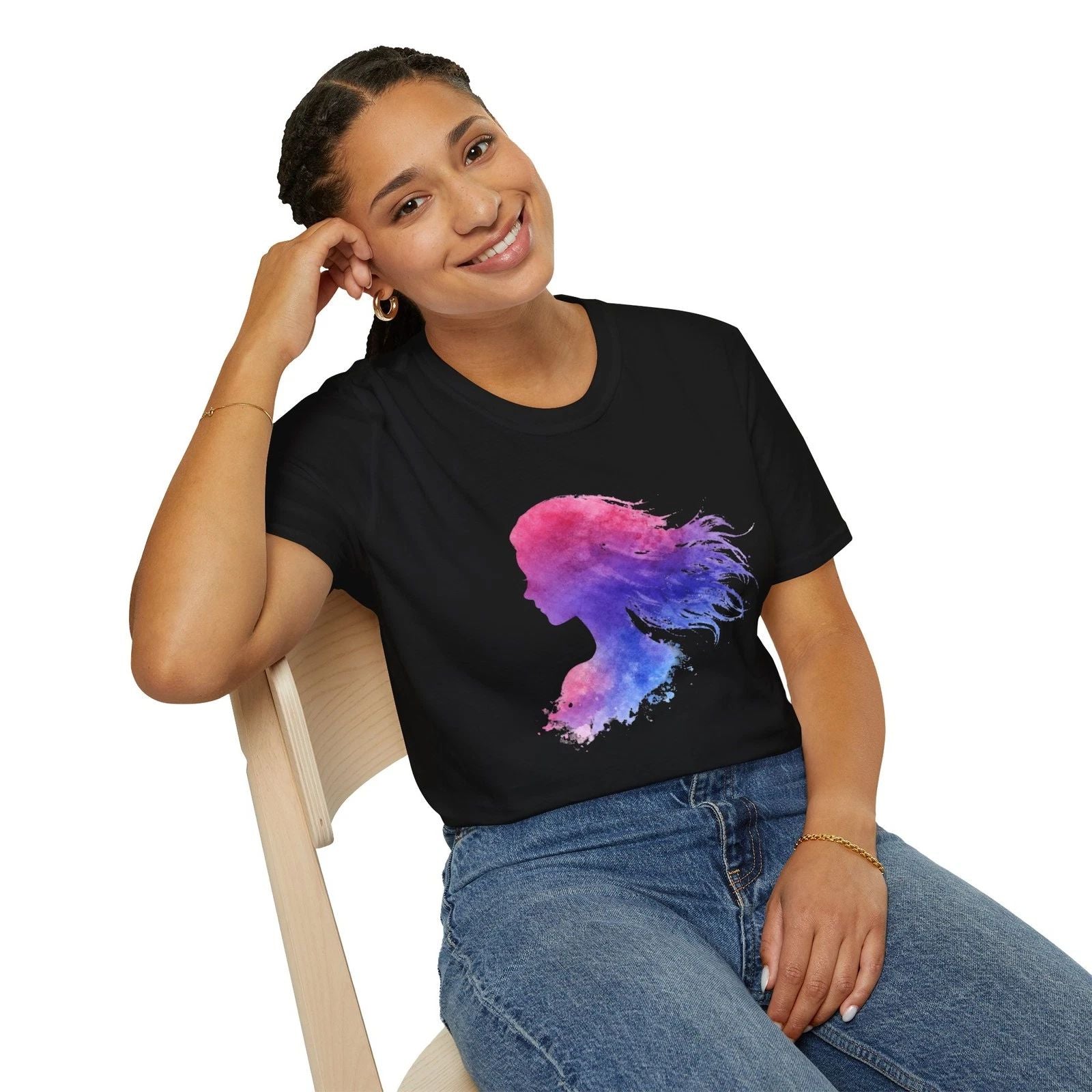 Watercolor Woman Silhouette T-Shirt | Boho Free Spirit Feminine Art Tee