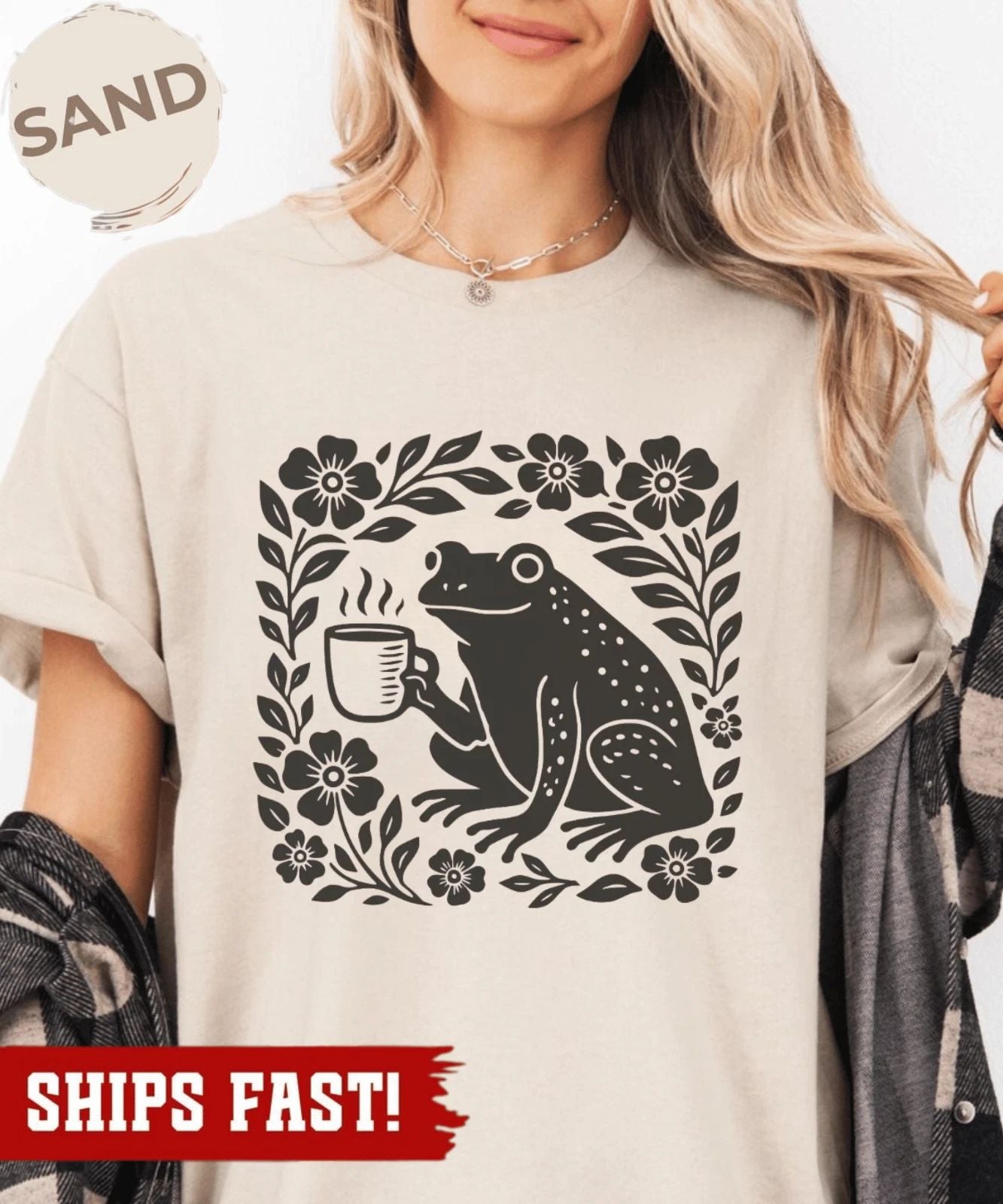 Boho Frog Shirt, Frog Coffee Lover, Oversize, Womens, Mens, T-shirt