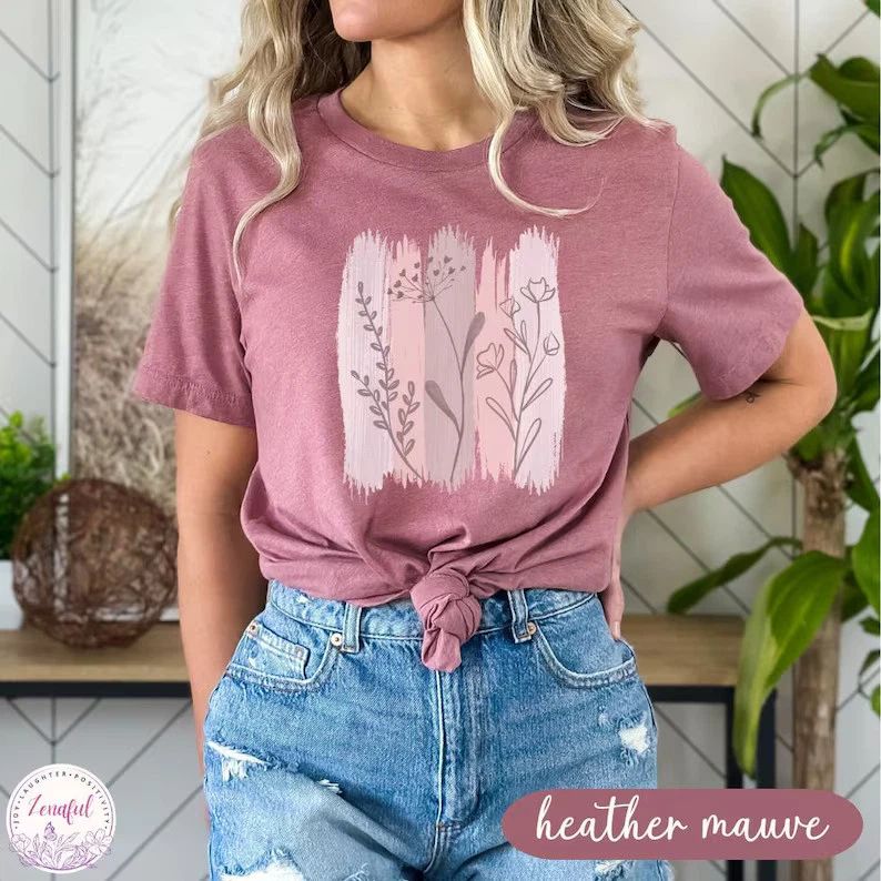 Boho Wildflowers Comfort Tee Brush Strokes Shirt Nature Floral