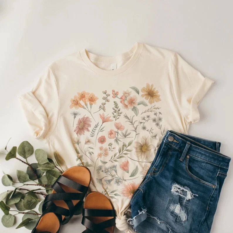 Pastel Floral Boho Cottagecore Comfort Tee Soft Aesthetic Women