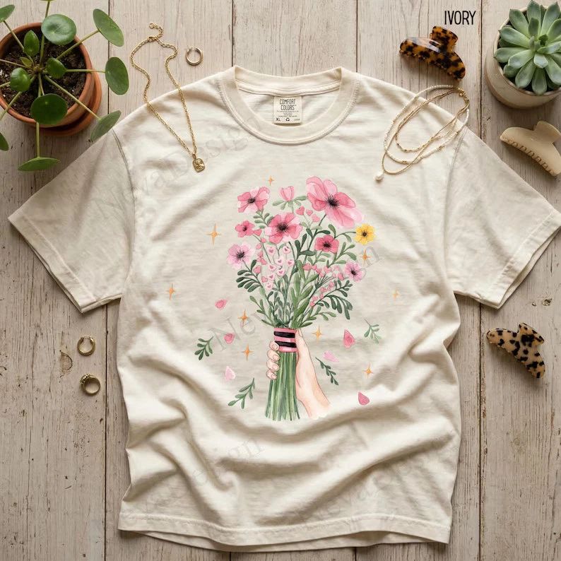 Vintage Flower Comfort Tee Boho Style Shirt Soft Casual Top Gift Her