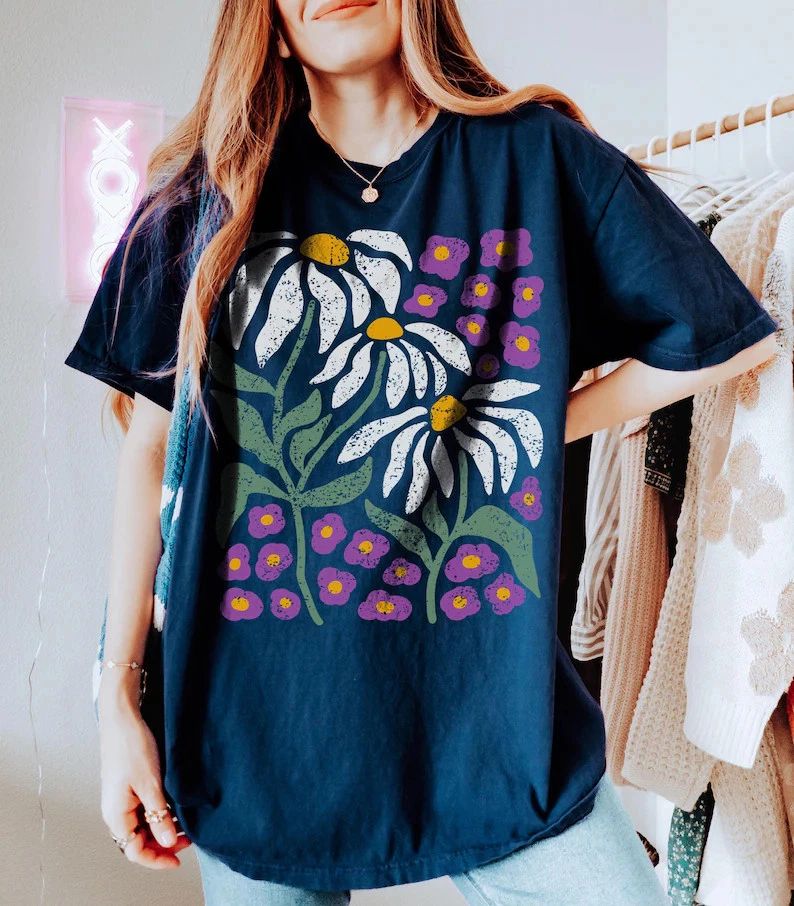 Boho Floral Daisy Flower Comfort Tee Shirt Women's Casual