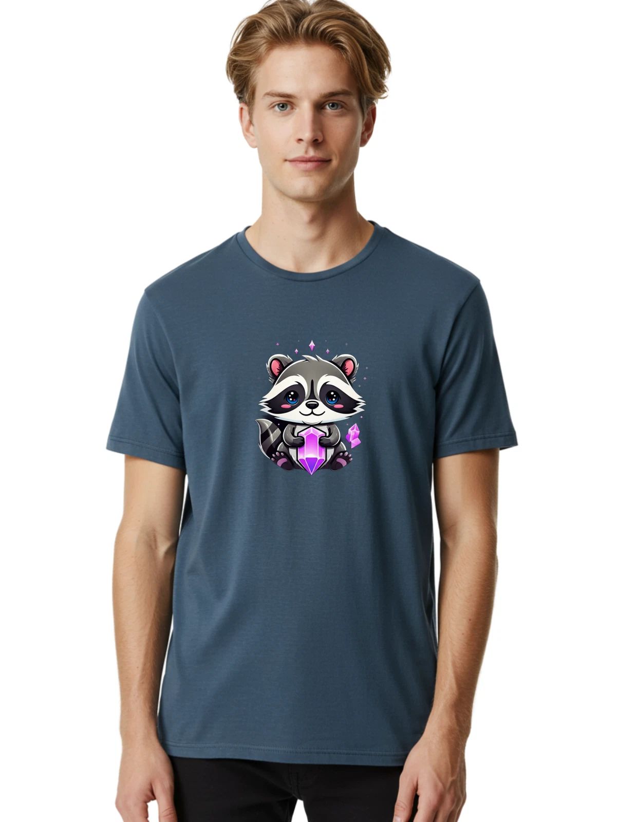 Raccoon-With-Crystal-2 Mens Graphic Tee, 100% Cotton, Casual Summer Wear