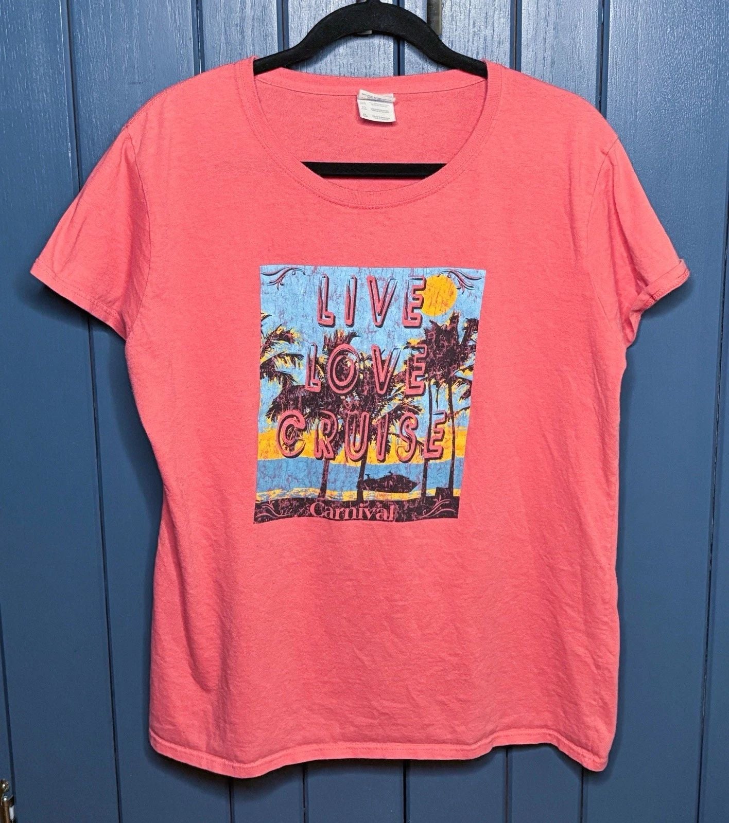 Vintage Orange Carnival Cruise Tee T Shirt Size XL Beach Coastal Boho Tropical