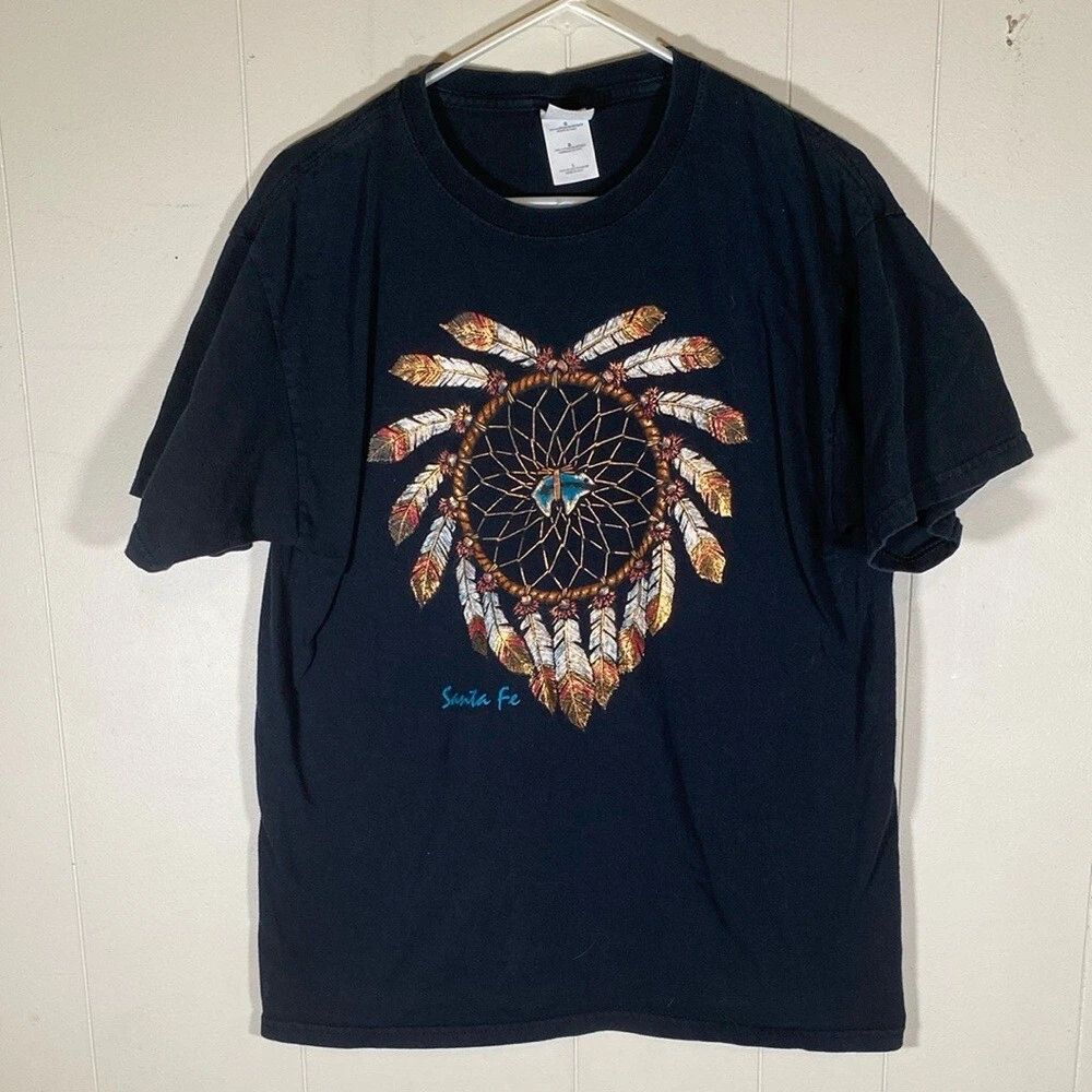 Black Dreamcatcher Graphic T-Shirt Santa fe mens size large unisex hippie boho