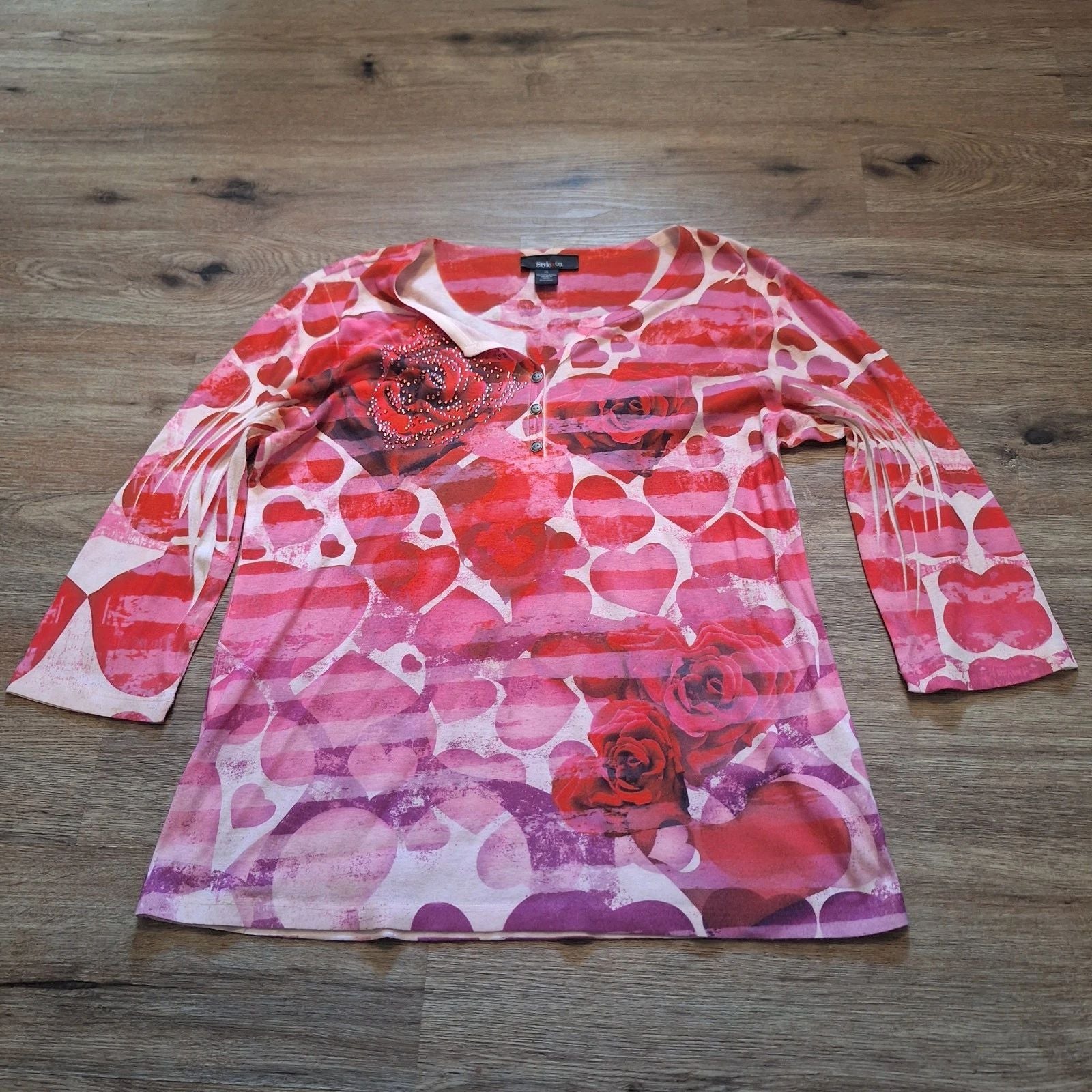 Style & Co Women's Floral Print Top XL Rose Cottagecore Bloomcore Whimsical Boho