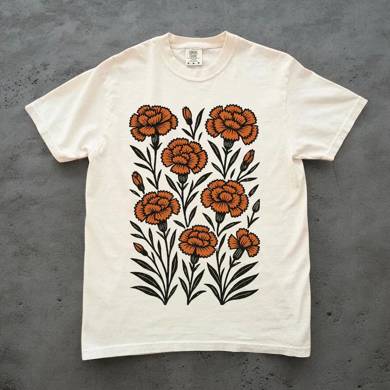 Retro Boho Marigold Graphic Comfort Tee Vintage Style
