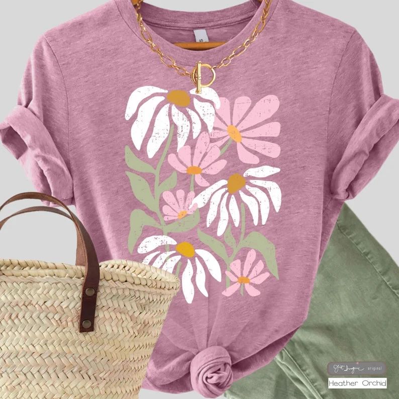 Pastel Garden Flower Comfort Tee Botanical Boho Style
