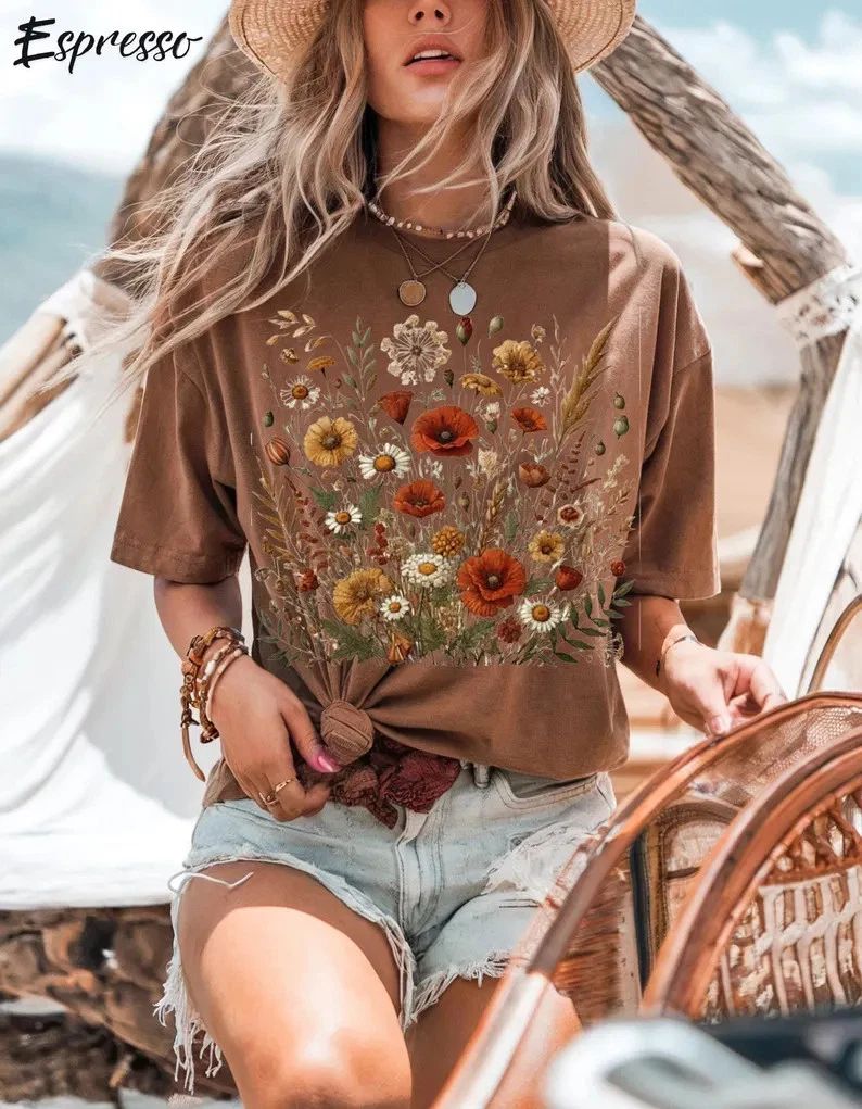 Boho Wildflowers Comfort Tee Cottagecore Floral Shirt