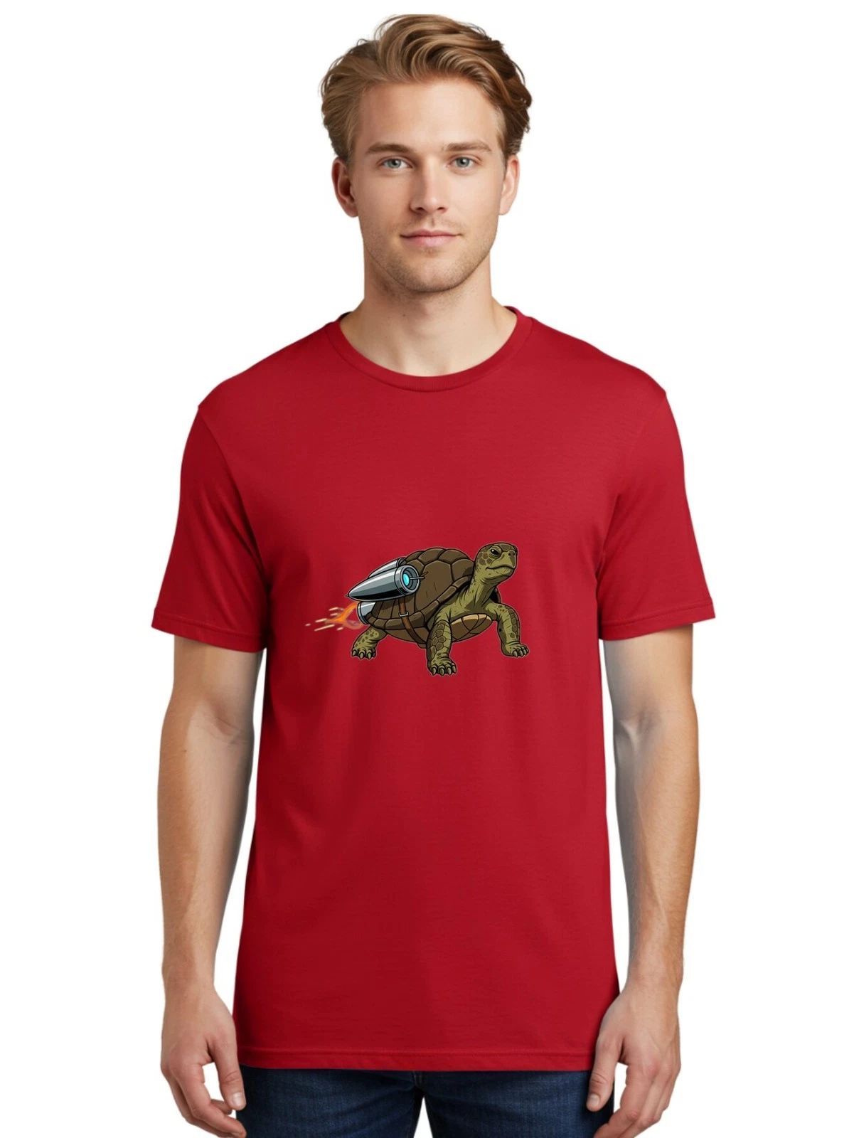 Tortoise-With-Rocket Mens Graphic Tee, 100% Cotton, Casual Summer Wear