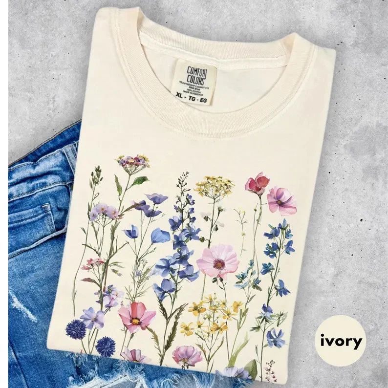 Boho Cottagecore Wildflower Comfort Tee Shirt Nature Lover Gift