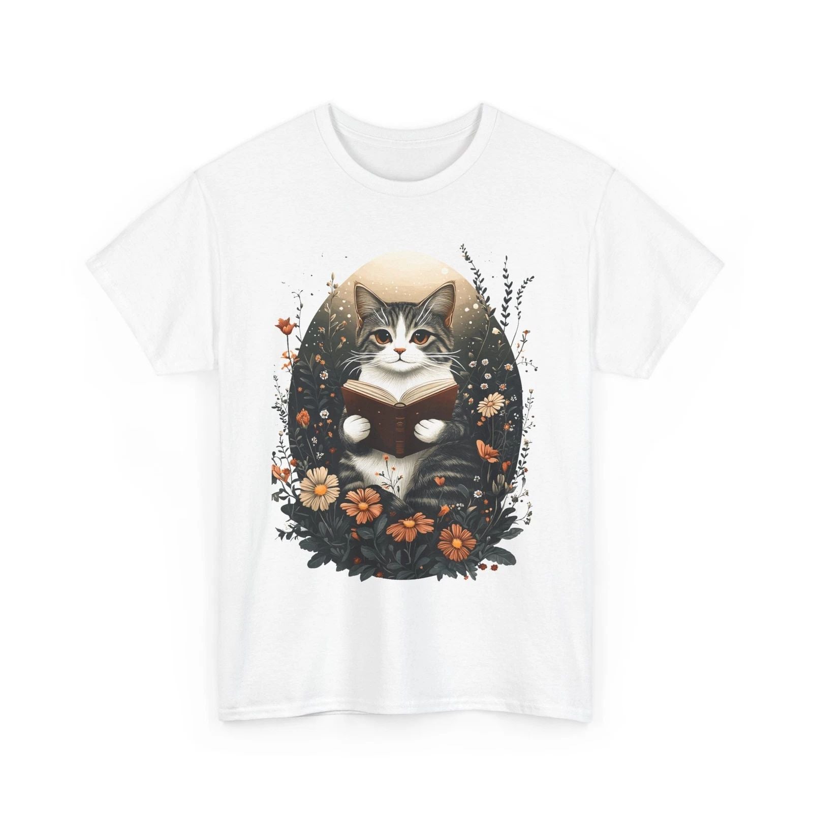 Book Lover T-Shirt | Funny Reading Shirt | Cat Reading a Book Boho T-Shirt