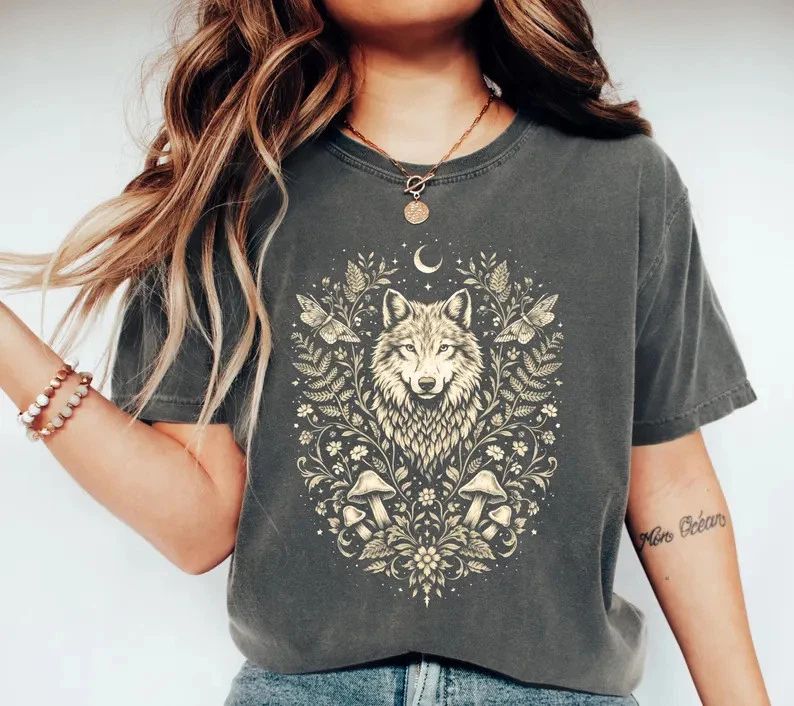 Floral Wolf Boho Animal Comfort Tee Shirt