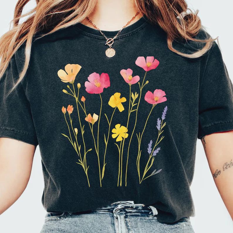 Wildflower Boho Comfort Tee Shirt Nature Lover Gift Soft Casual
