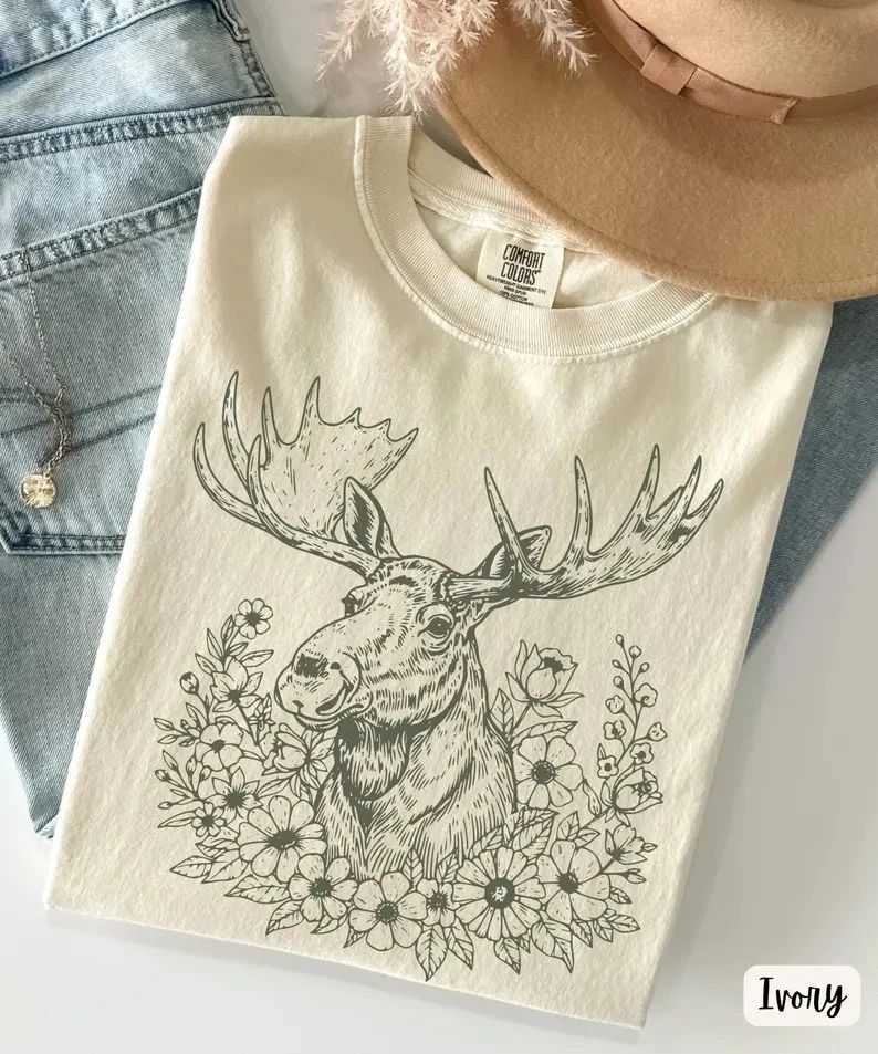 Floral Moose Boho Comfort Tee