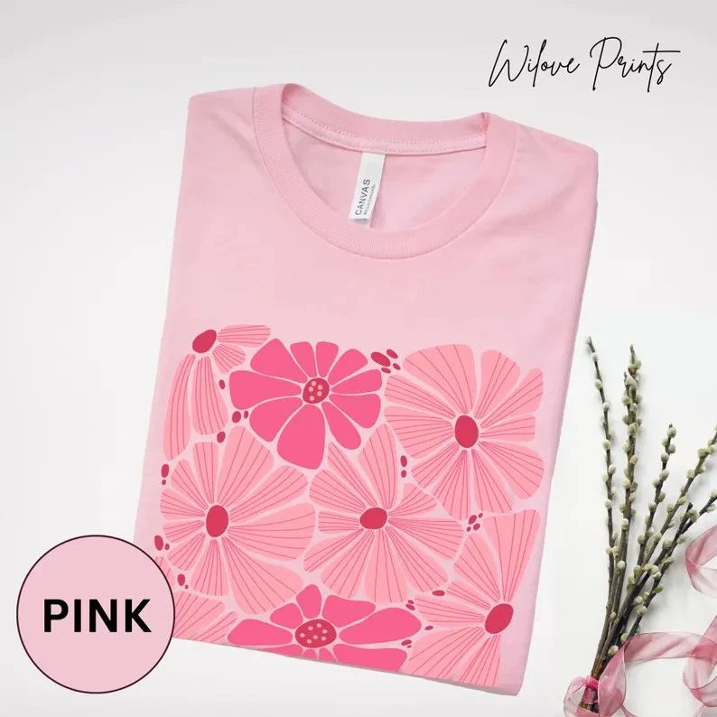 Pink Boho Floral Comfort Tee Soft Casual Shirt Women's Fashion