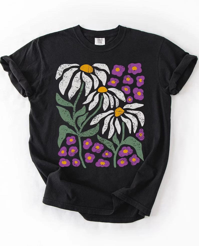 Floral Boho Daisy Flower Comfort Tee Shirt Soft Cotton Gift