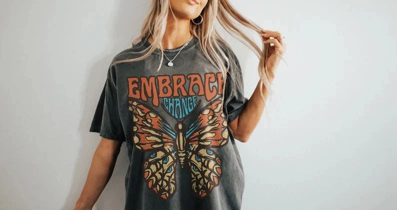 Comfort Tee Embrace Change Butterfly Boho Graphic Design Nature Shirt