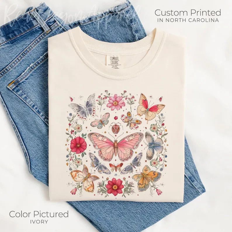 Watercolor Flowers Butterfly Boho Comfort Tee Shirt Women Men