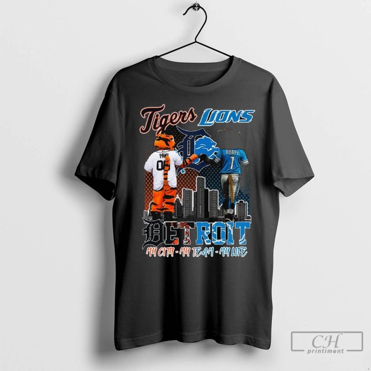 Premium Detroit Tigers And Detroit Lions My City My Team My Life Mascot Long Sleve