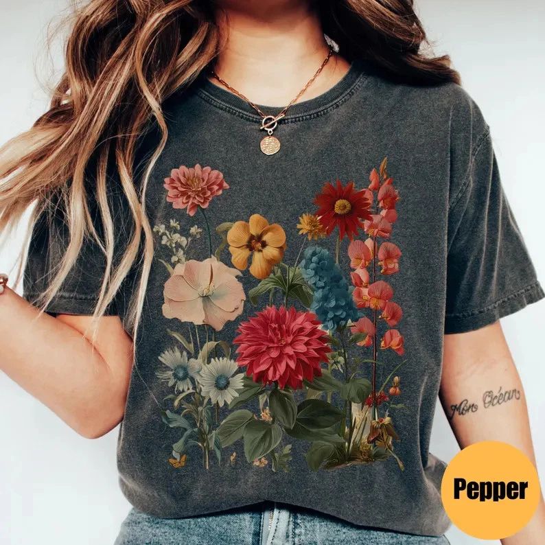 Boho Wildflowers Cottagecore Comfort Colors Shirt Nature Aesthetic Tee