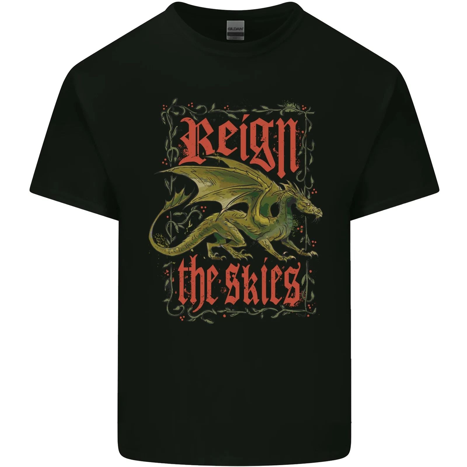 Fantasy Dragons Reign the Skies Mens Cotton T-Shirt Tee Top