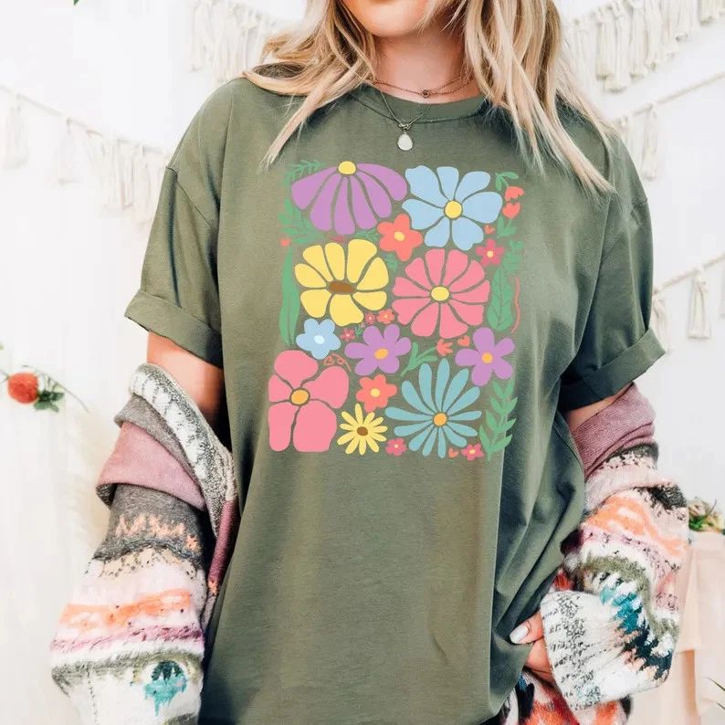 Boho Wildflower Comfort Tee Garment Dyed Style Nature