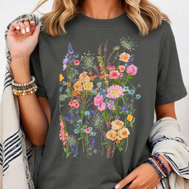 Wildflower Floral Comfort Tee Nature Boho Hippie Garden Flower Gift