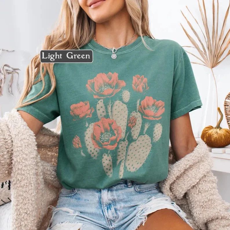 Cactus Flower Comfort Tee Boho Desert Graphic Shirt Relax