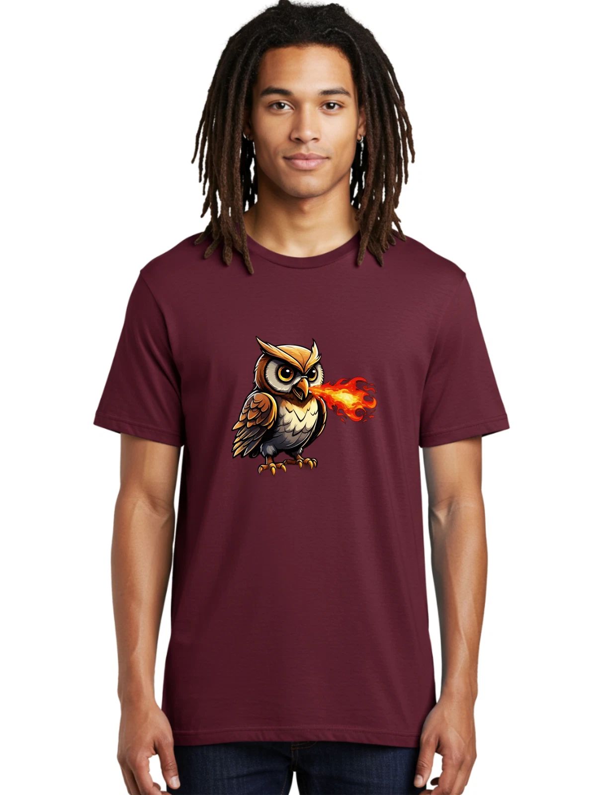 Fire-Breathing-Owl-6 Mens Graphic Tee, 100% Cotton, Casual Summer Wear